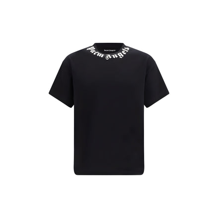 Tricou Palm Angels negru din bumbac cu logo pe guler