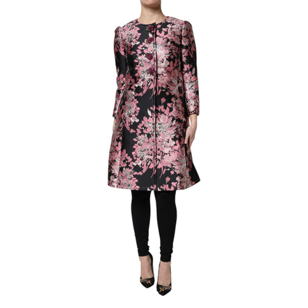 Dolce & Gabbana Jachetă Trench din Brocart Floral Roz cu Negru