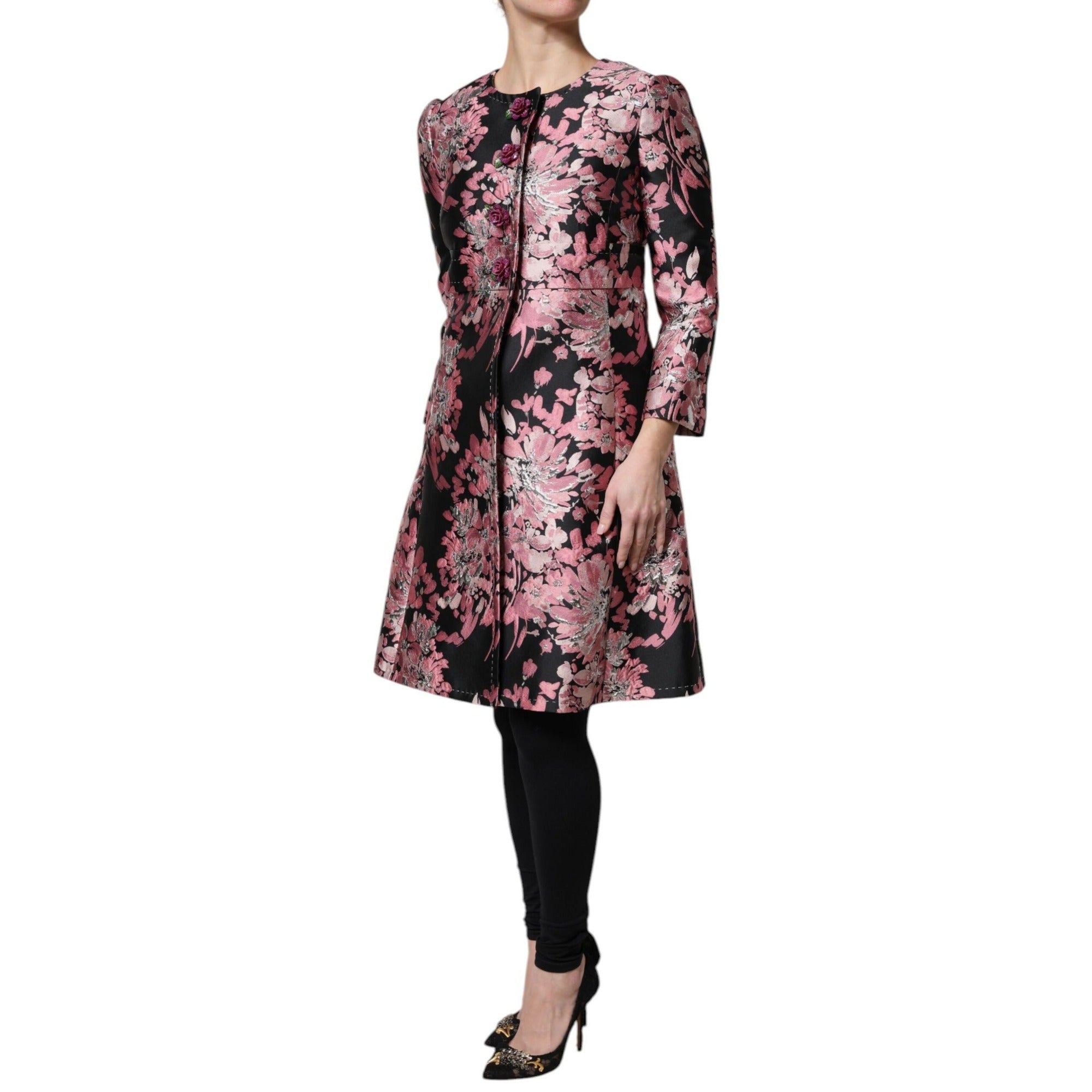 Dolce & Gabbana Jachetă Trench din Brocart Floral Roz cu Negru