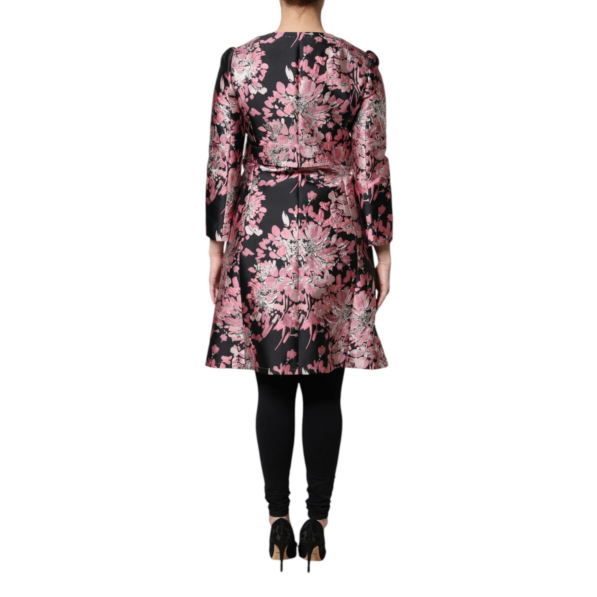 Dolce & Gabbana Jachetă Trench din Brocart Floral Roz cu Negru