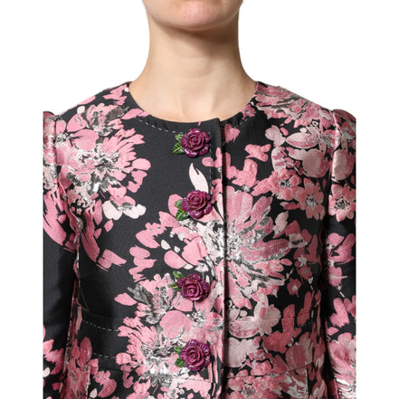 Dolce & Gabbana Jachetă Trench din Brocart Floral Roz cu Negru