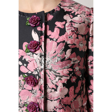 Dolce & Gabbana Jachetă Trench din Brocart Floral Roz cu Negru