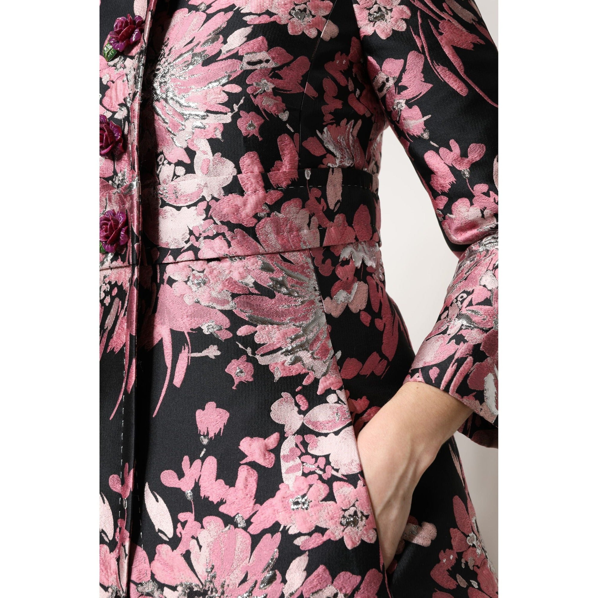Dolce & Gabbana Jachetă Trench din Brocart Floral Roz cu Negru