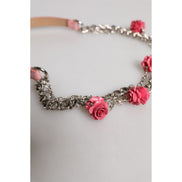 Dolce & Gabbana Pink Embelished Roses Textured Leather Belt