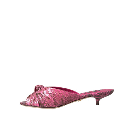 Dolce & Gabbana Pink Exotic Leather Kitten Heel Slides