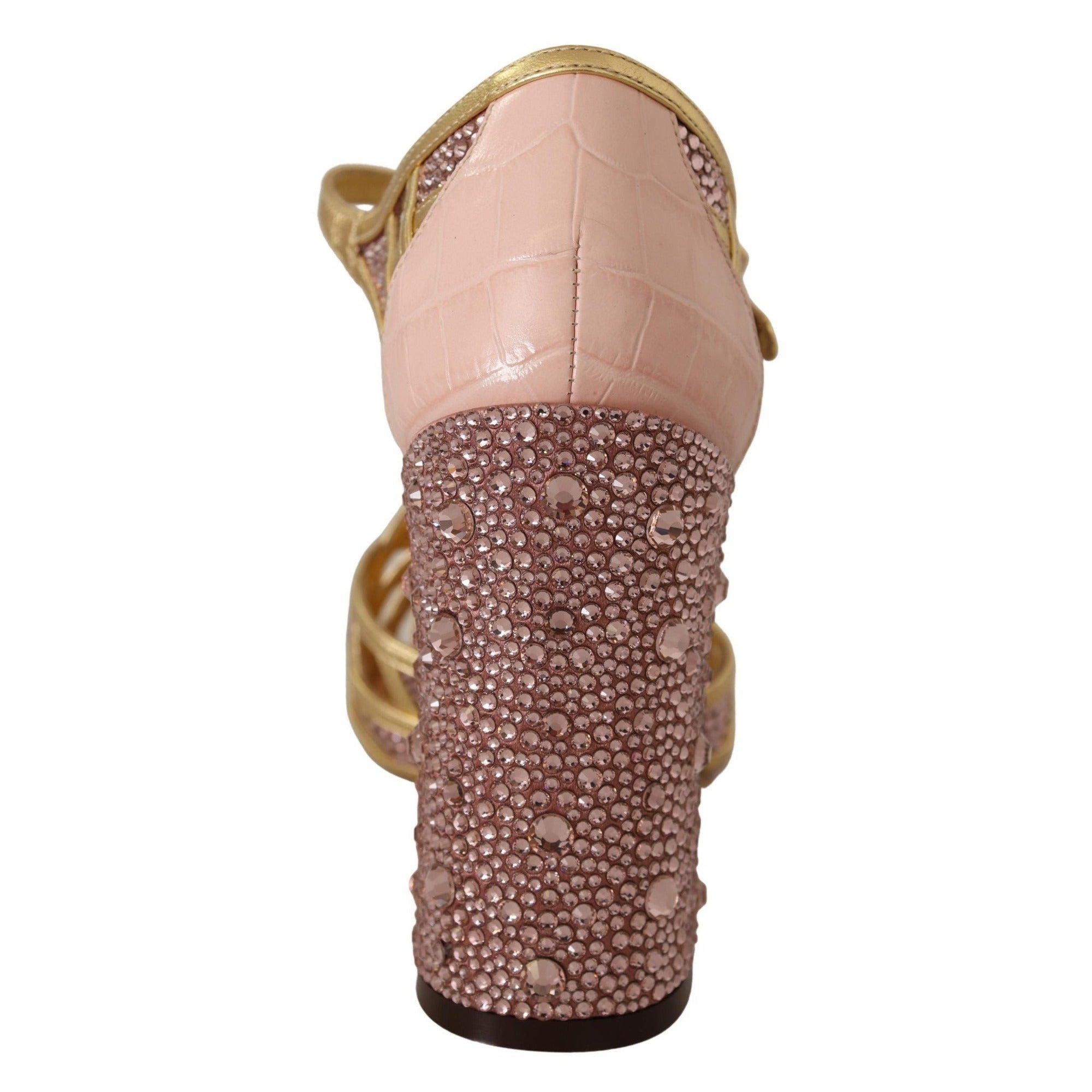Pantofi Dolce & Gabbana cu barete în T, din piele roz auriu, cu cristale