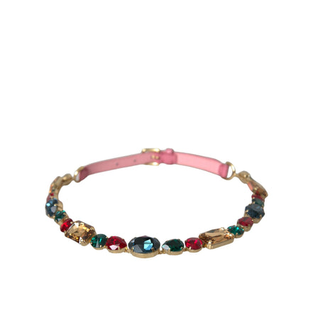 Dolce & Gabbana Pink Leather Crystal Chain Embellished Belt