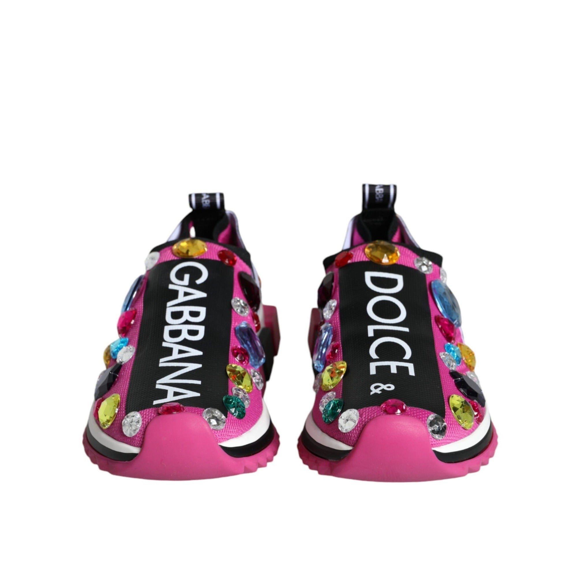 Dolce & Gabbana Pink Sorrento Crystals Low Top Sneakers