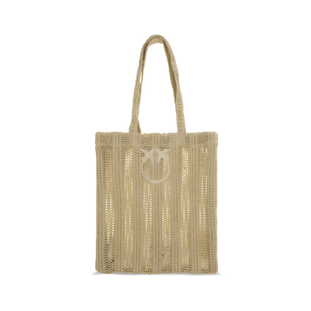 Geantă shopper PINKO bej din rafie Easy Tote