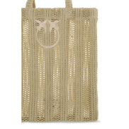 Geantă shopper PINKO bej din rafie Easy Tote