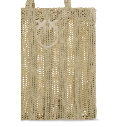 Geantă shopper PINKO bej din rafie Easy Tote