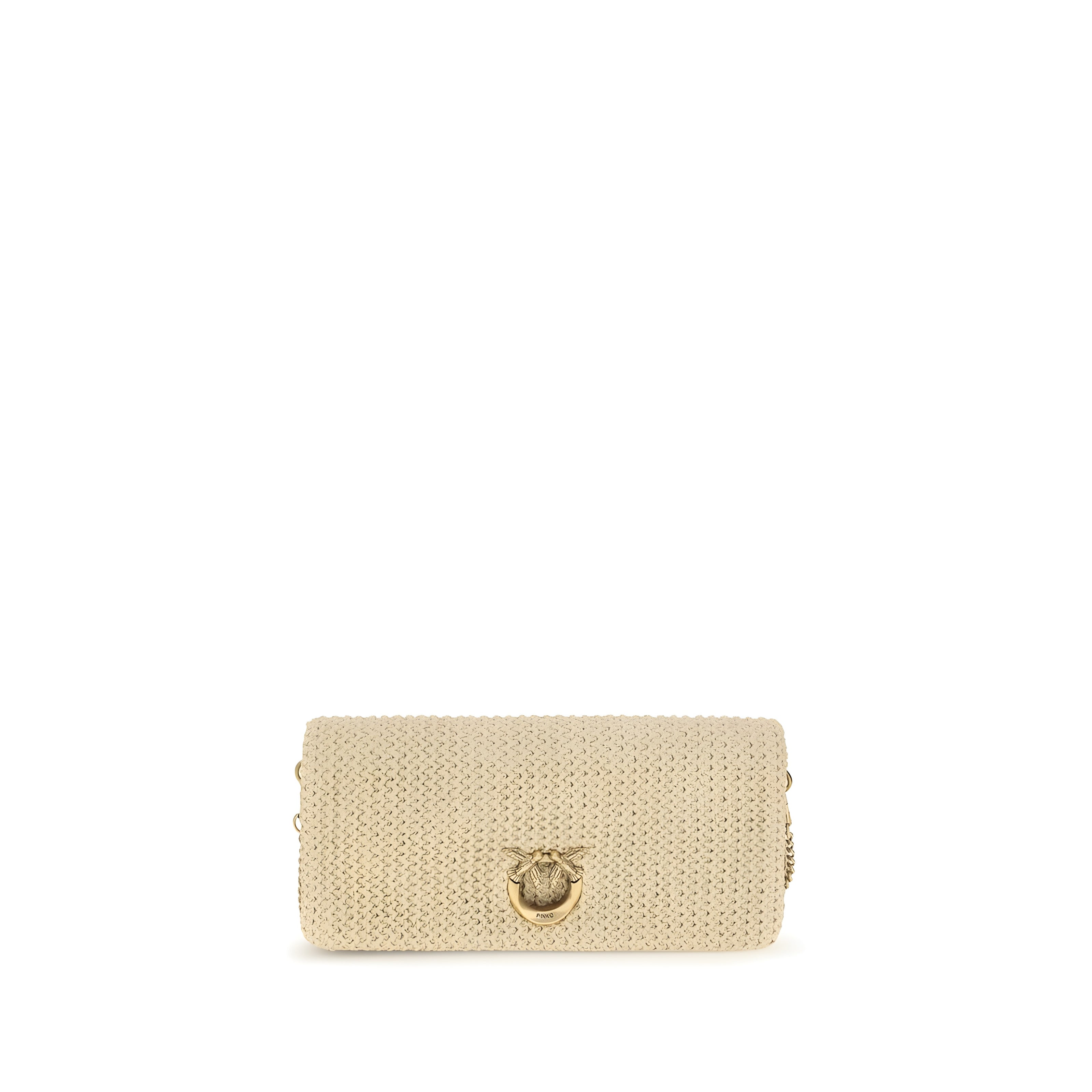 PINKO Beige Love Click Raffia Shoulder Bag