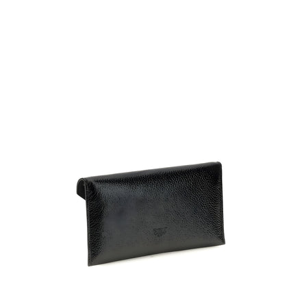 PINKO Black Calf Leather Clutch Bag