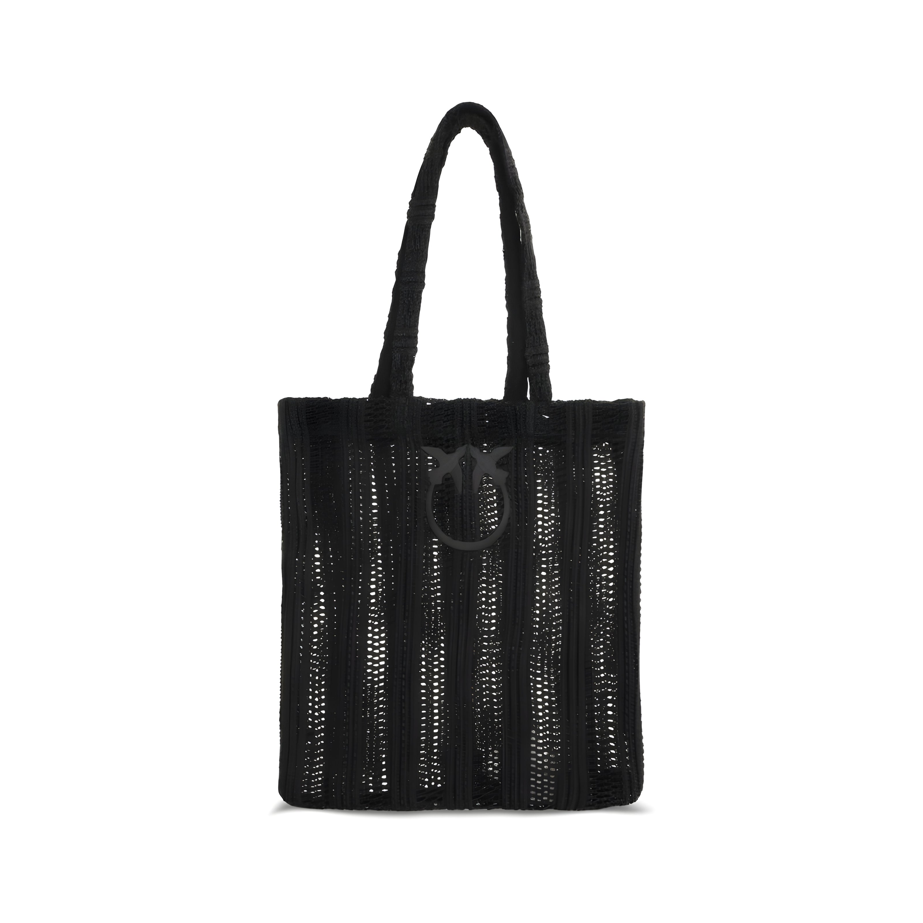 PINKO Black Easy Tote Raffia Bag