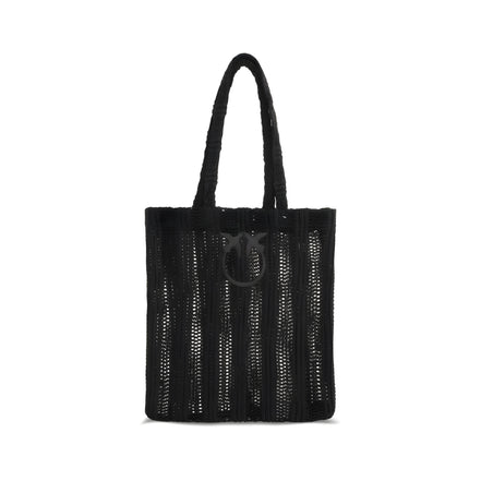 PINKO Black Easy Tote Raffia Bag