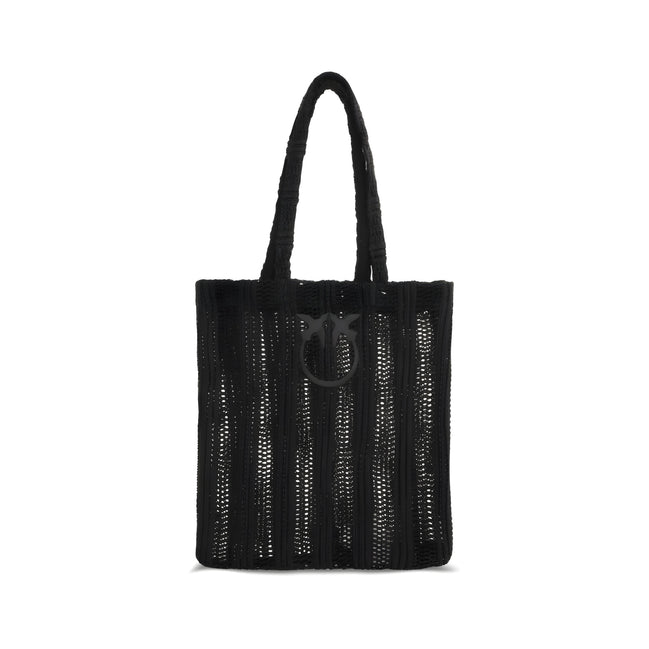 PINKO Black Easy Tote Raffia Bag
