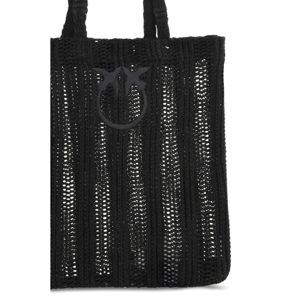 PINKO Black Easy Tote Raffia Bag