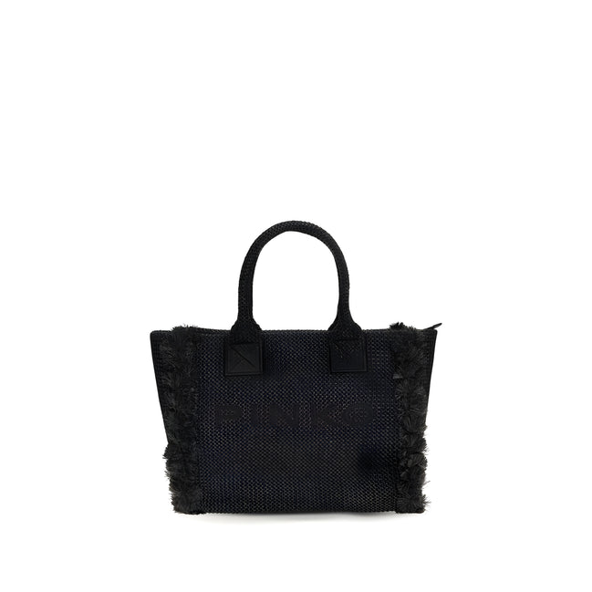 PINKO Black Beach Raffia Tote Bag