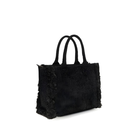 PINKO Black Beach Raffia Tote Bag