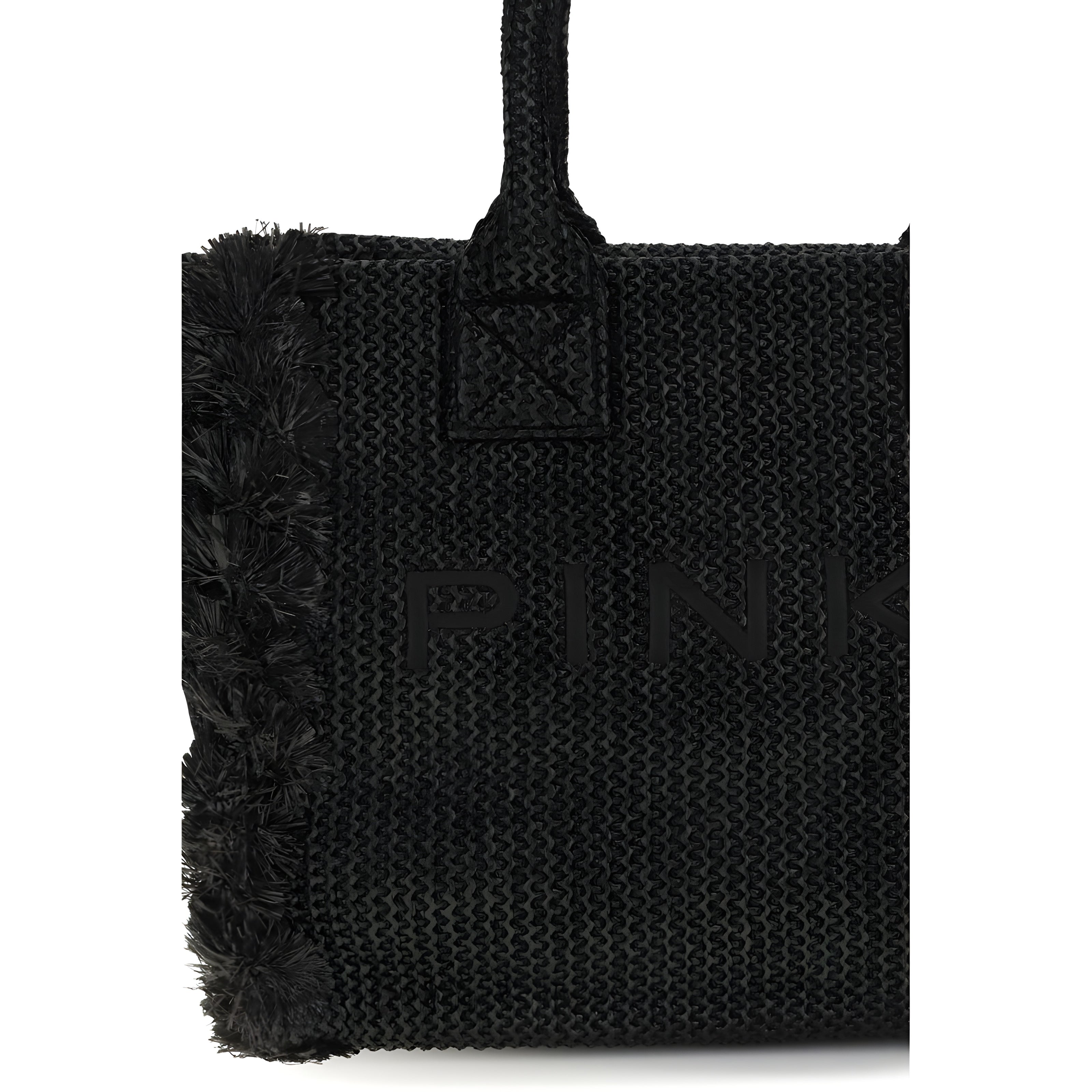 PINKO Black Beach Raffia Tote Bag