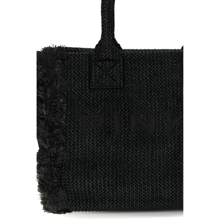 PINKO Black Beach Raffia Tote Bag
