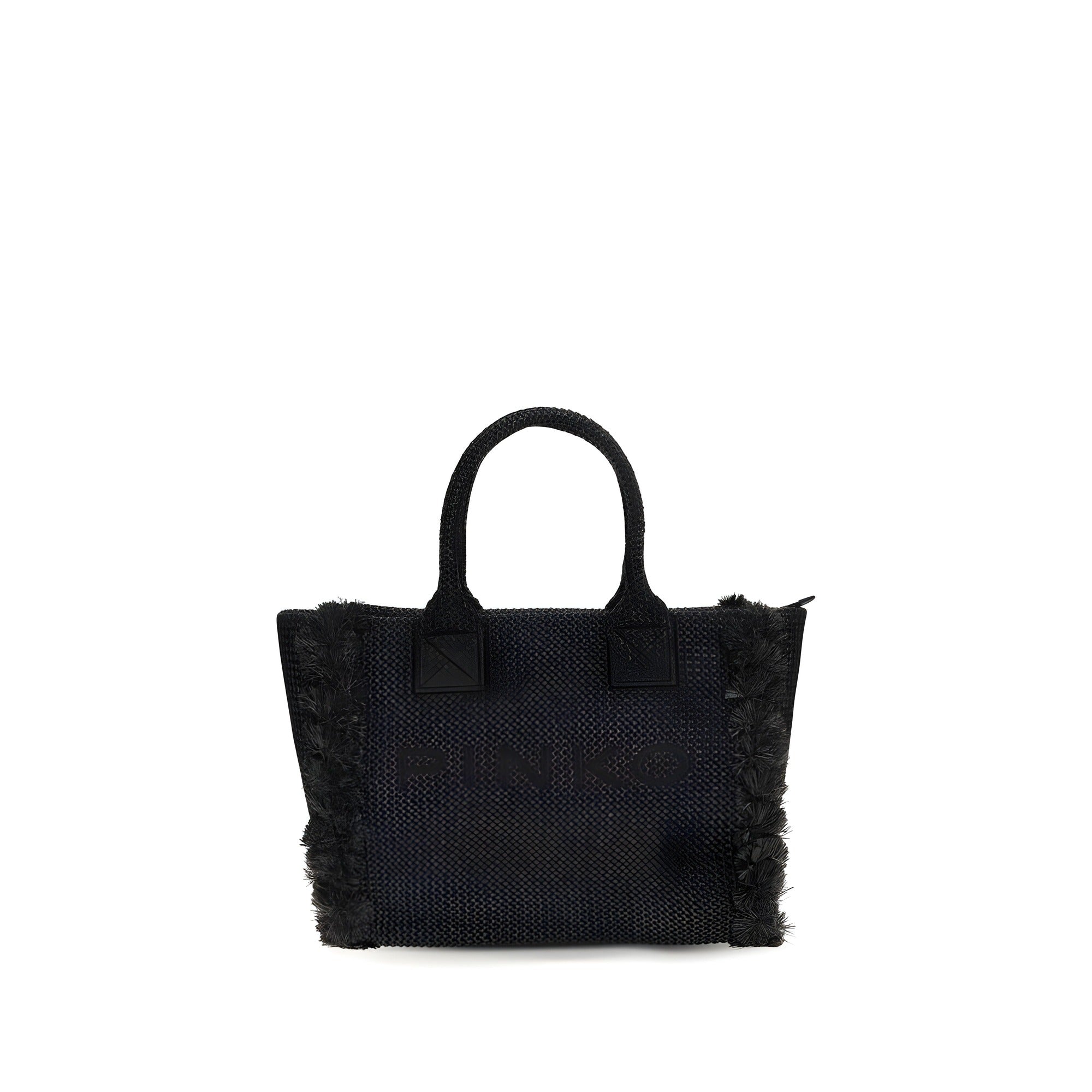 PINKO Black Beach Raffia Tote Bag
