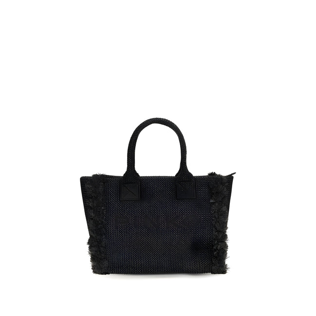 PINKO Black Beach Raffia Tote Bag