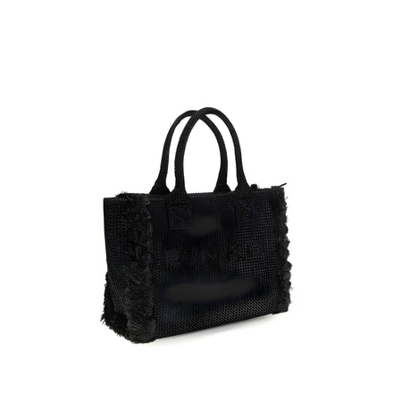 PINKO Black Beach Raffia Tote Bag