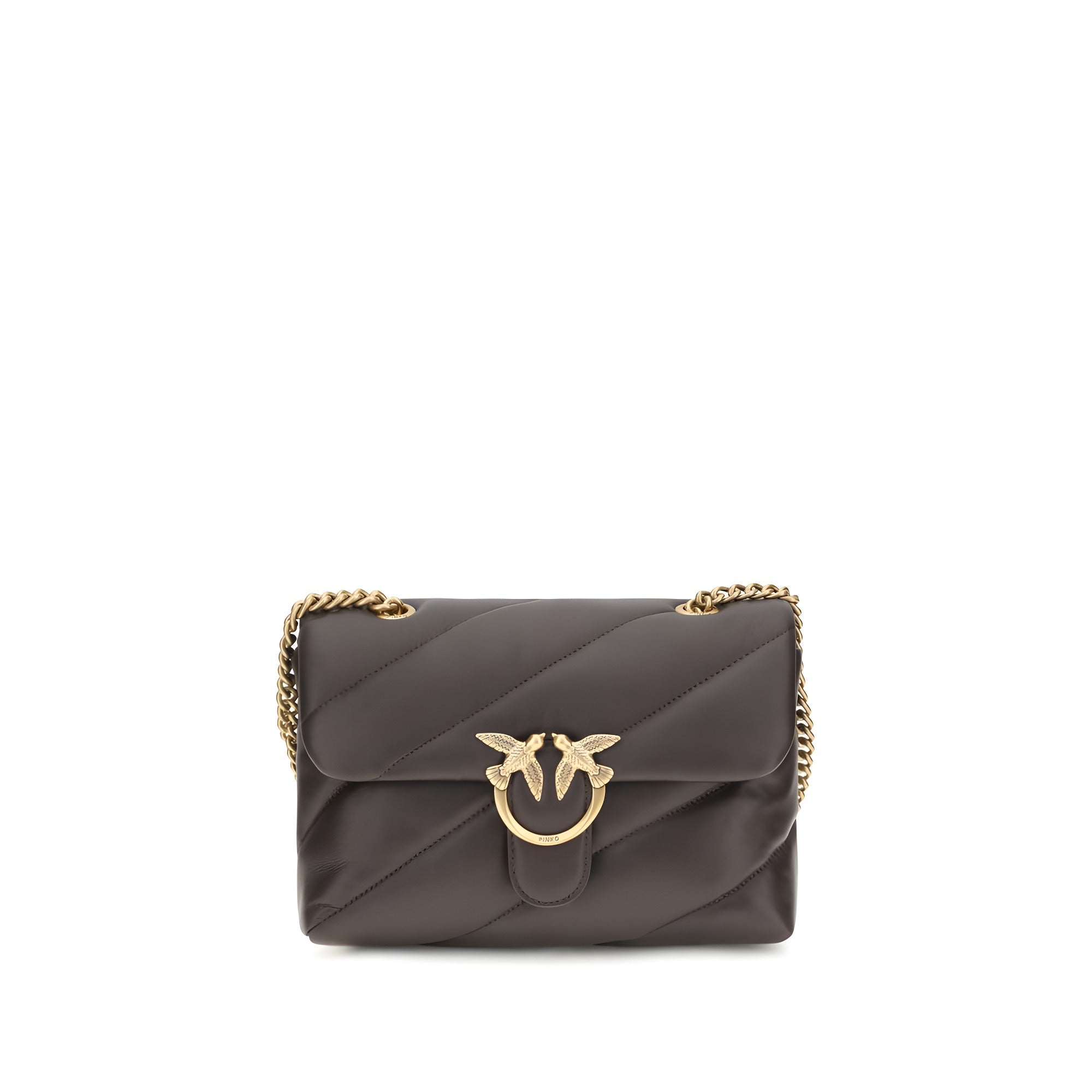 PINKO Brown Calf Leather Bos Taurus Shoulder Bag