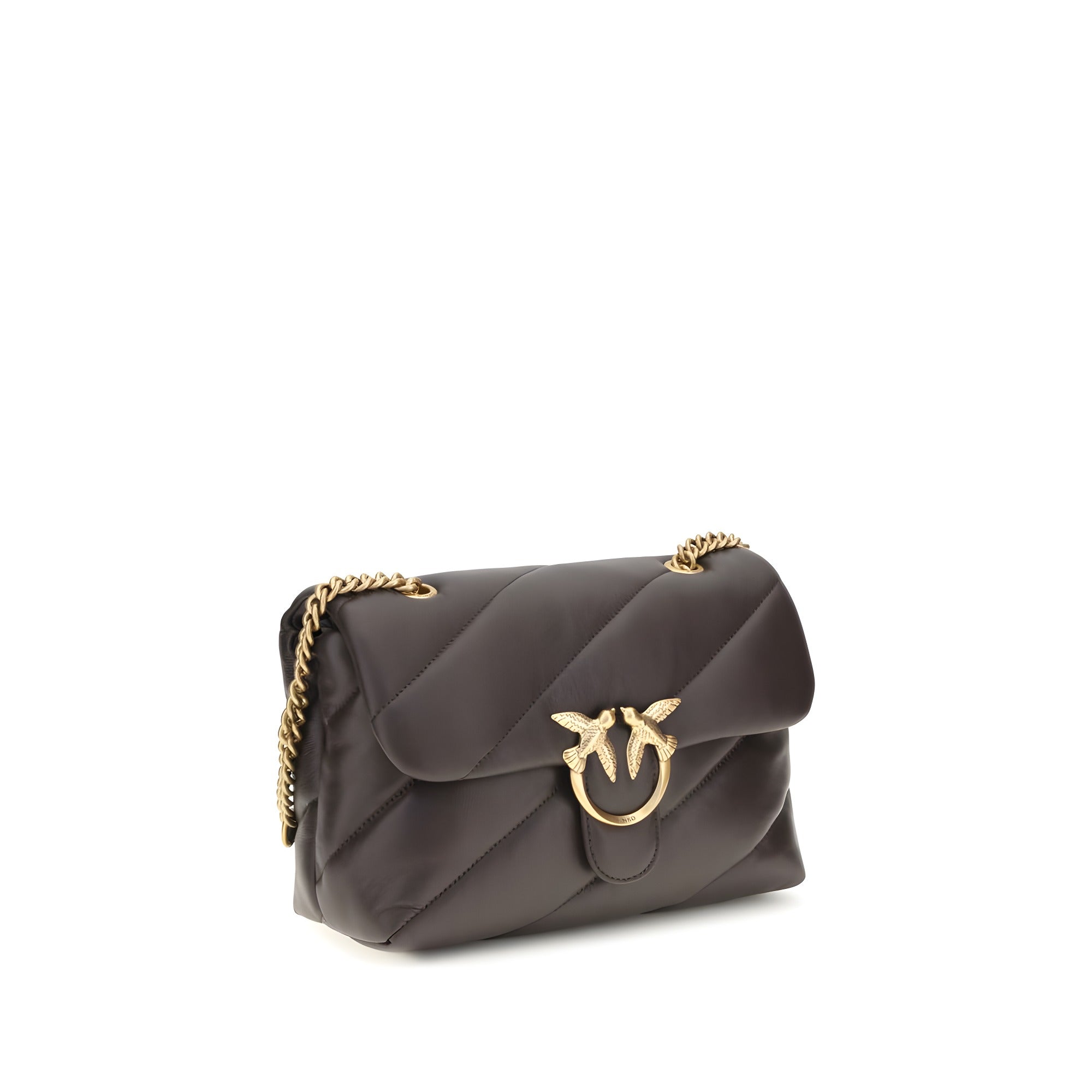PINKO Brown Calf Leather Bos Taurus Shoulder Bag
