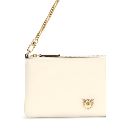 Geantă de umăr PINKO albă cu logo și lanț