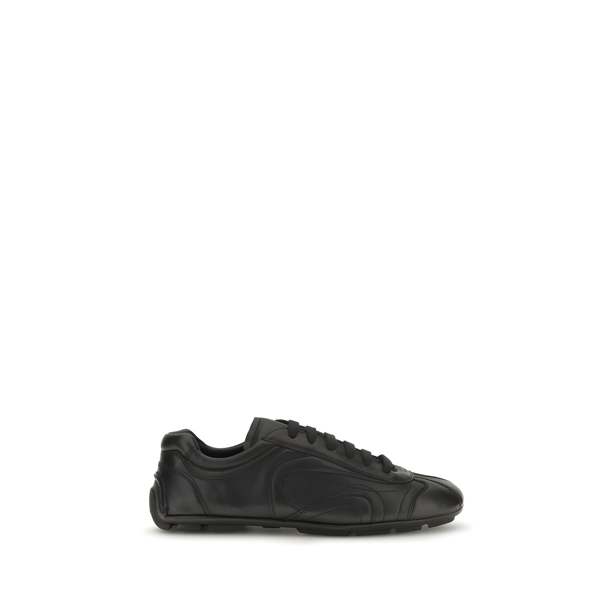 Prada Black Calf Leather Low Top Sneakers