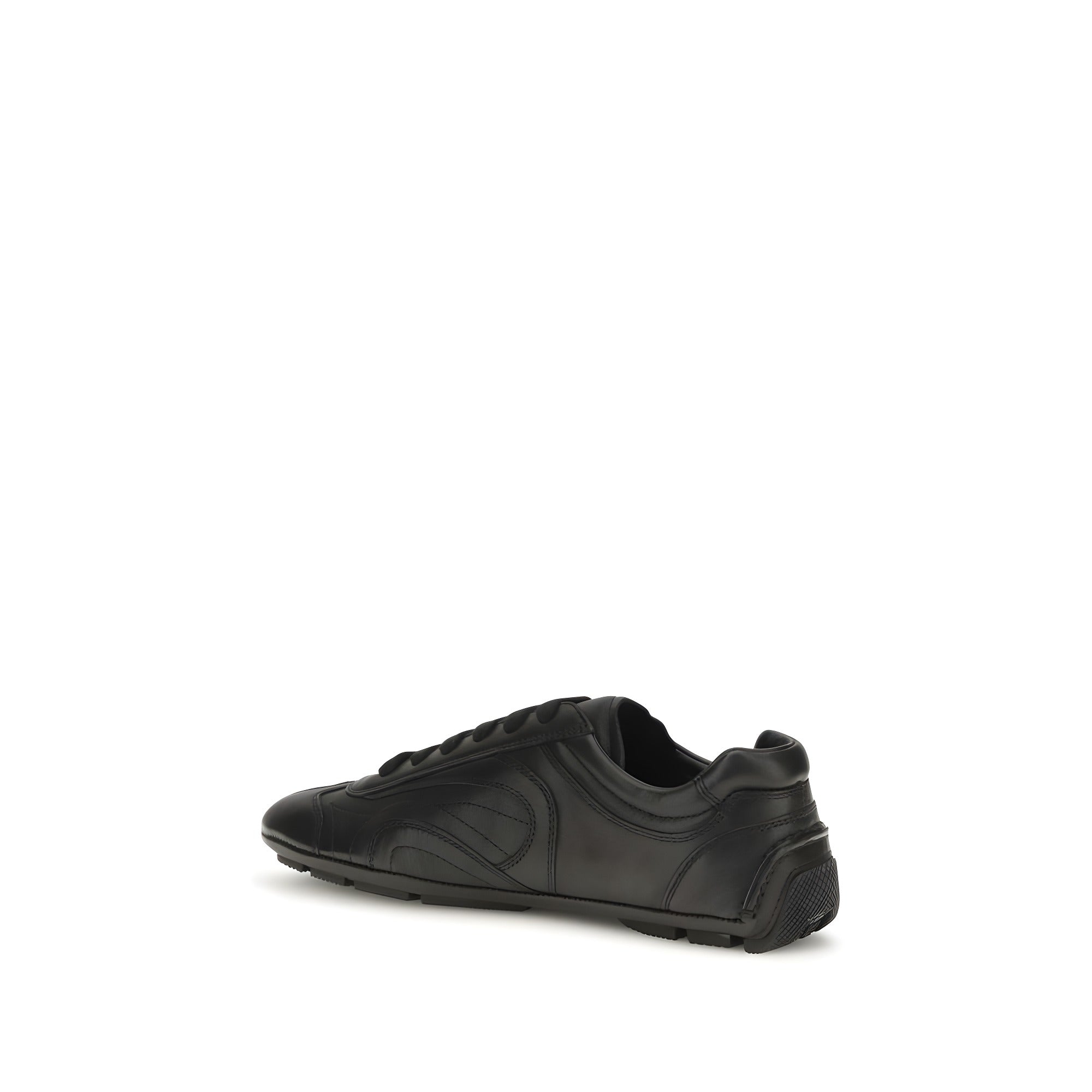 Prada Black Calf Leather Low Top Sneakers