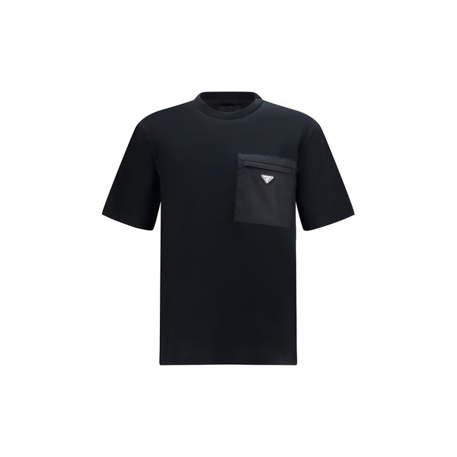 Tricou negru de bumbac Prada