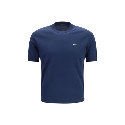 Tricou Prada albastru din bumbac cu logo pe piept