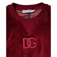 Pulover Dolce & Gabbana din catifea roșie de bumbac cu guler rotund