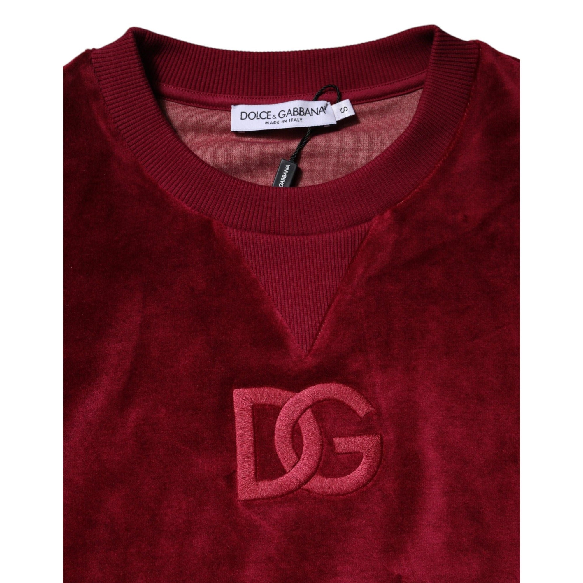 Pulover Dolce & Gabbana din catifea roșie de bumbac cu guler rotund