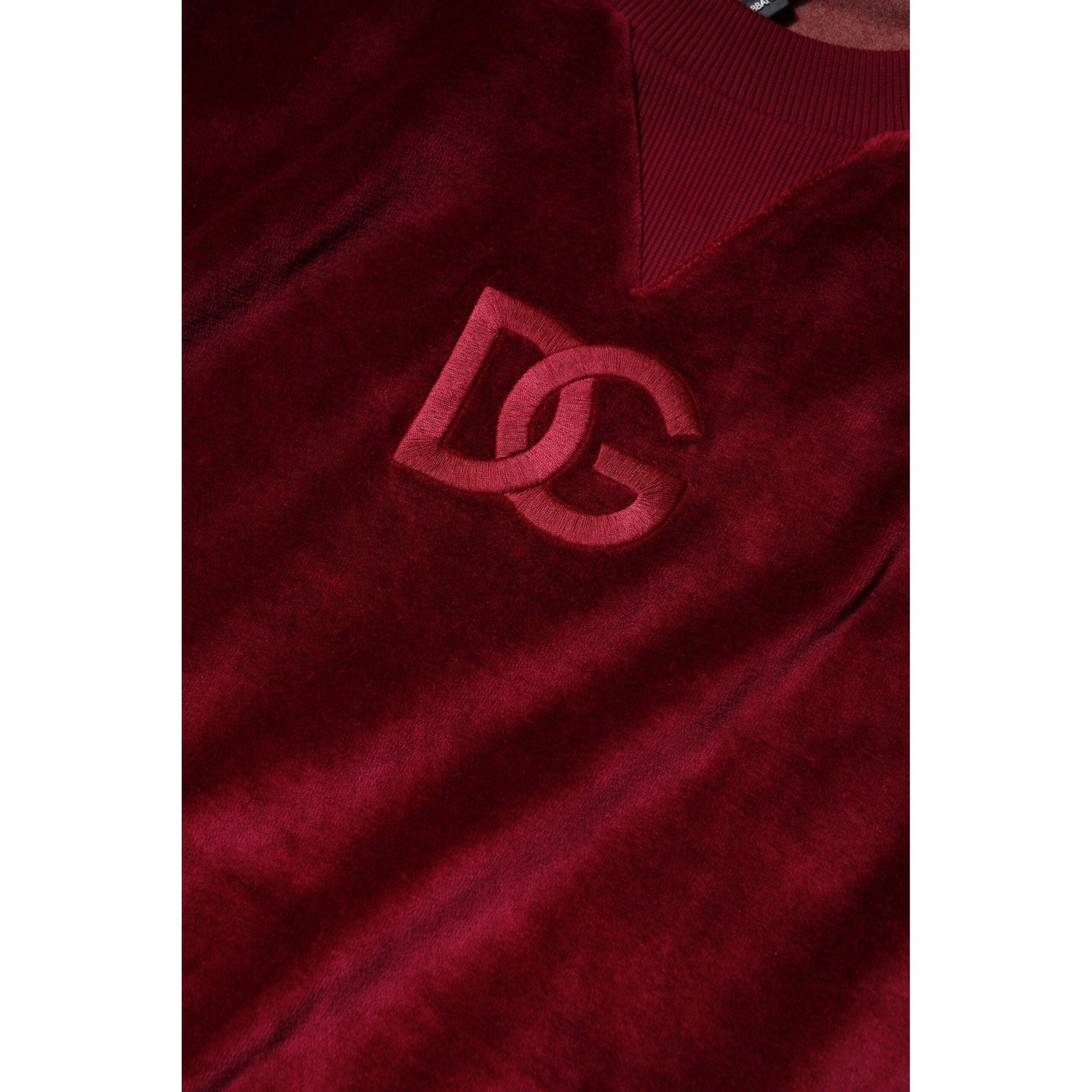 Pulover Dolce & Gabbana din catifea roșie de bumbac cu guler rotund