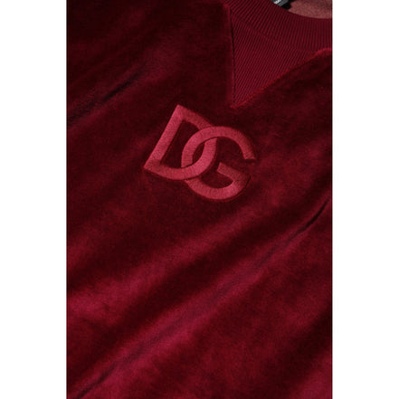 Pulover Dolce & Gabbana din catifea roșie de bumbac cu guler rotund
