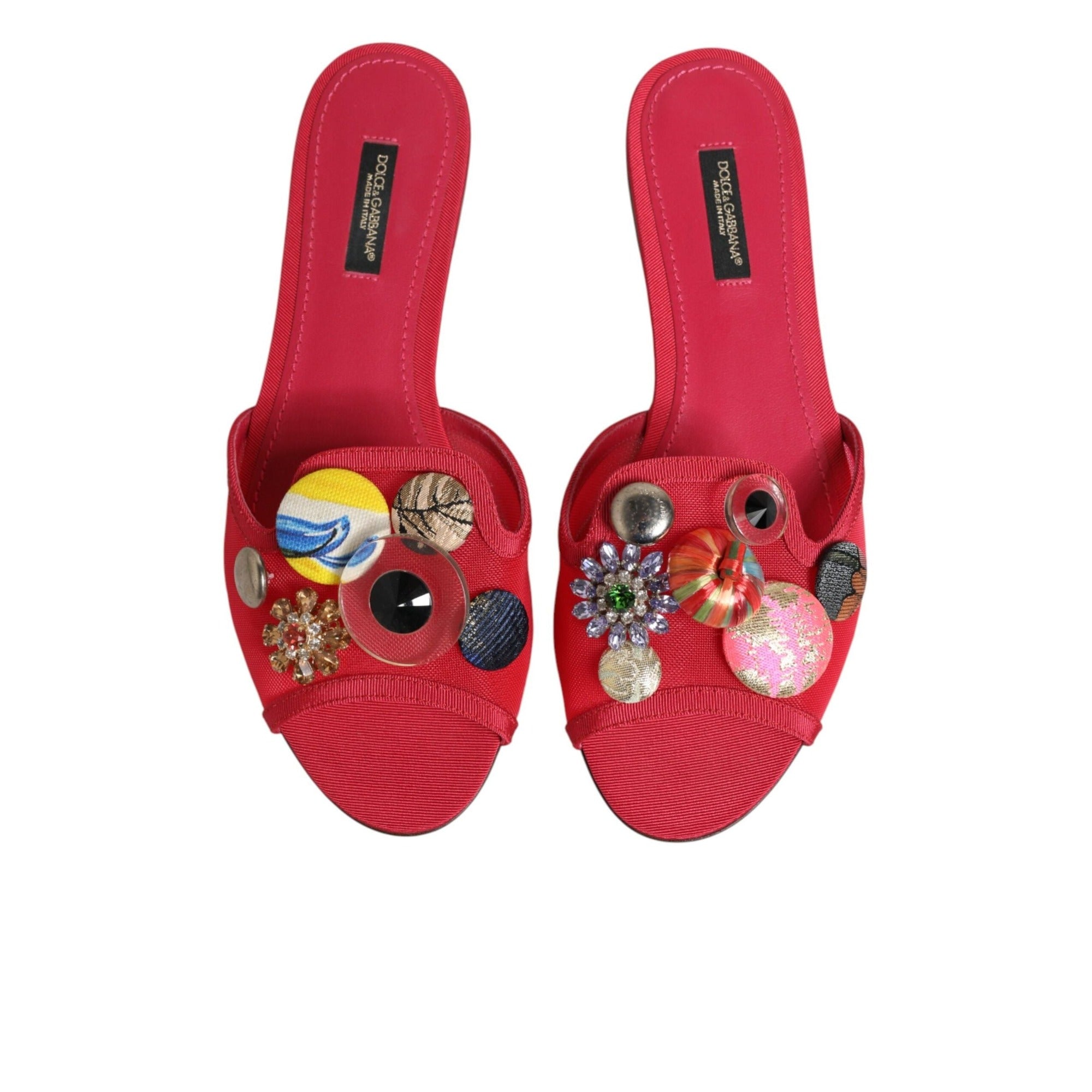 Sandale plate slip-on Dolce & Gabbana roșii cu ornamente