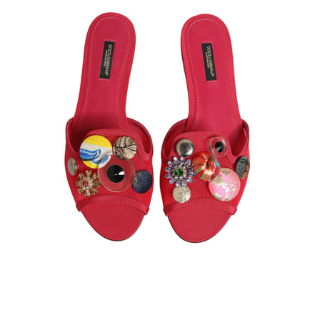 Sandale plate slip-on Dolce & Gabbana roșii cu ornamente