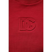 Dolce & Gabbana Pulover din bumbac cu guler rotund, logo roșu în relief