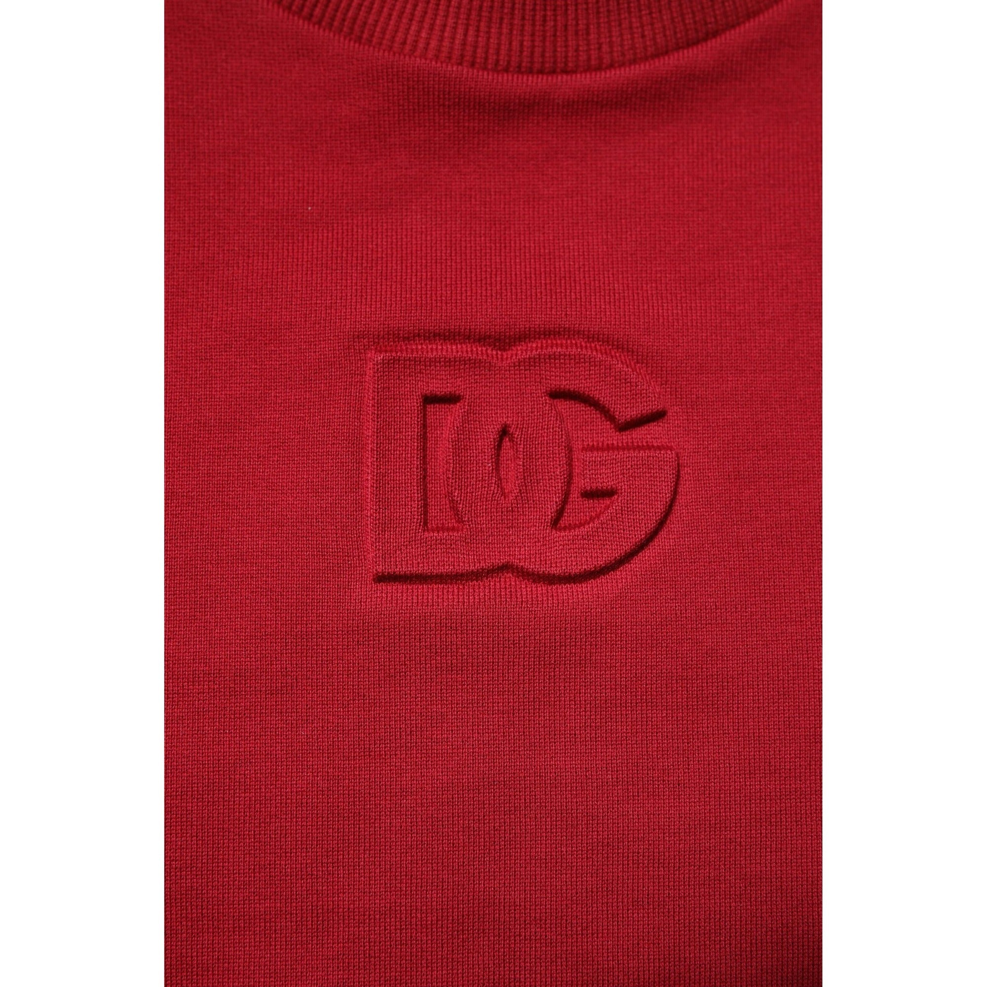 Dolce & Gabbana Pulover din bumbac cu guler rotund, logo roșu în relief