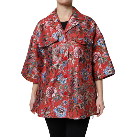 Dolce & Gabbana Jachetă tip palton, roșie, cu nasturi, din jacquard floral