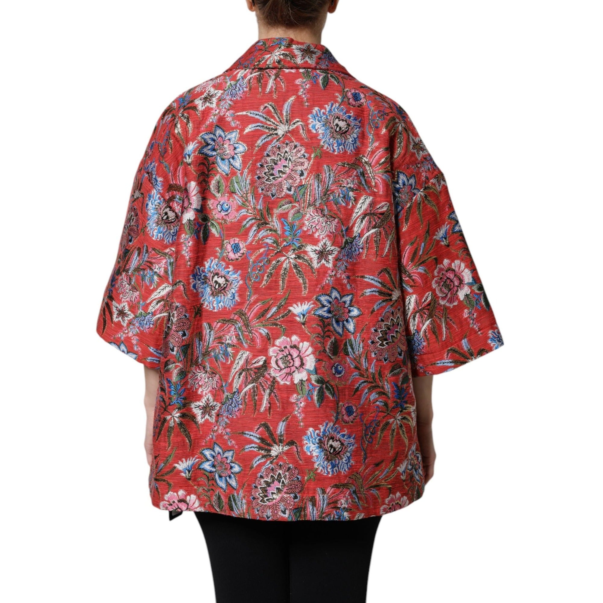 Dolce & Gabbana Jachetă tip palton, roșie, cu nasturi, din jacquard floral
