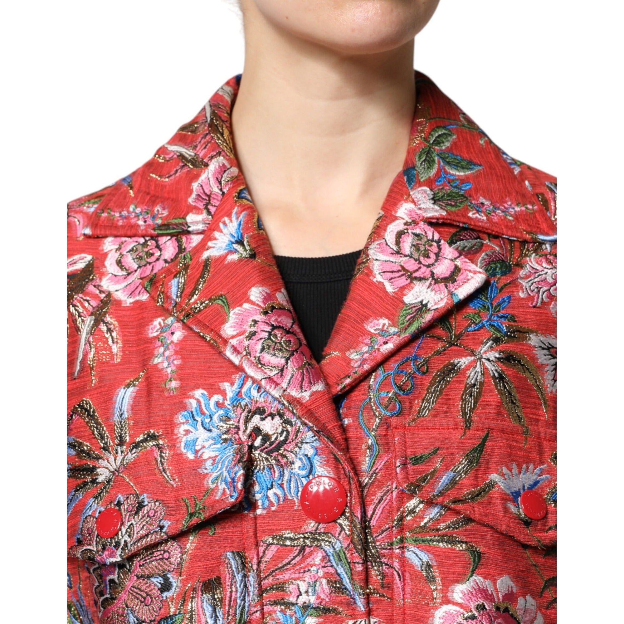Dolce & Gabbana Jachetă tip palton, roșie, cu nasturi, din jacquard floral
