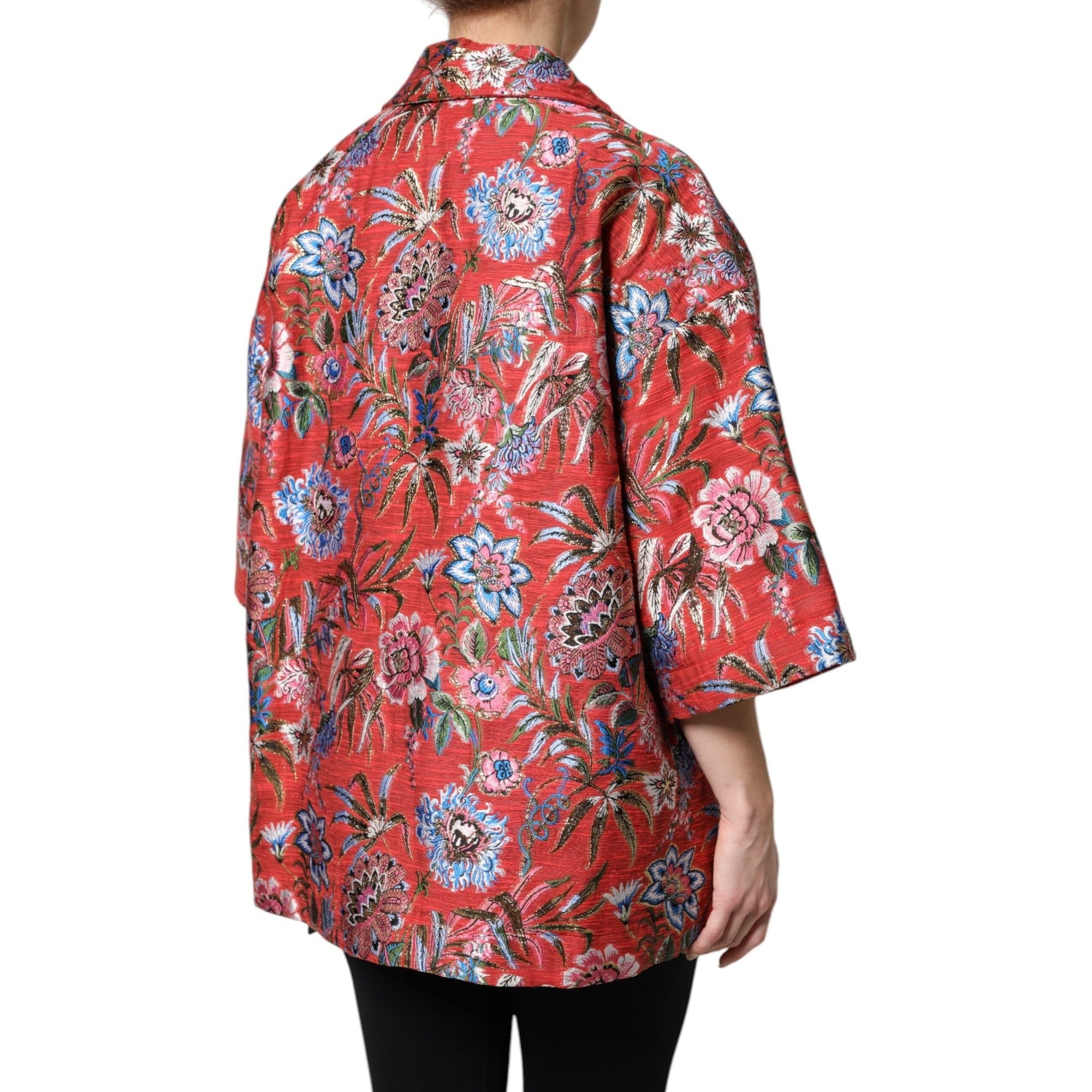 Dolce & Gabbana Jachetă tip palton, roșie, cu nasturi, din jacquard floral