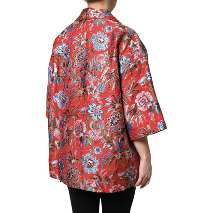 Dolce & Gabbana Jachetă tip palton, roșie, cu nasturi, din jacquard floral