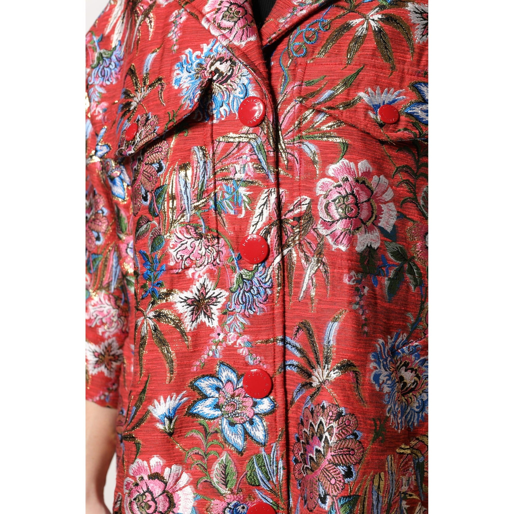 Dolce & Gabbana Jachetă tip palton, roșie, cu nasturi, din jacquard floral