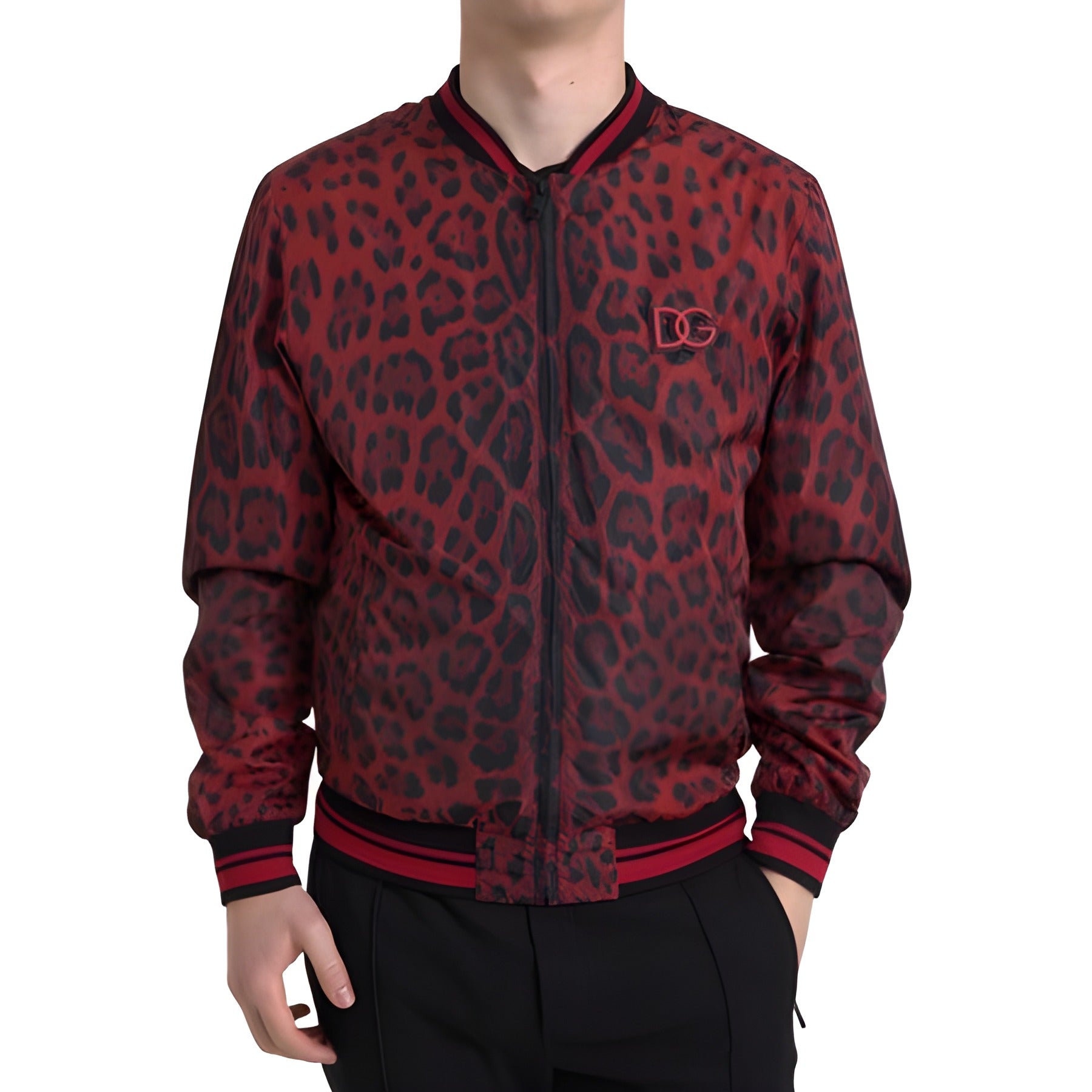 Dolce & Gabbana Red Leopard Short Coat Bomber Jacket
